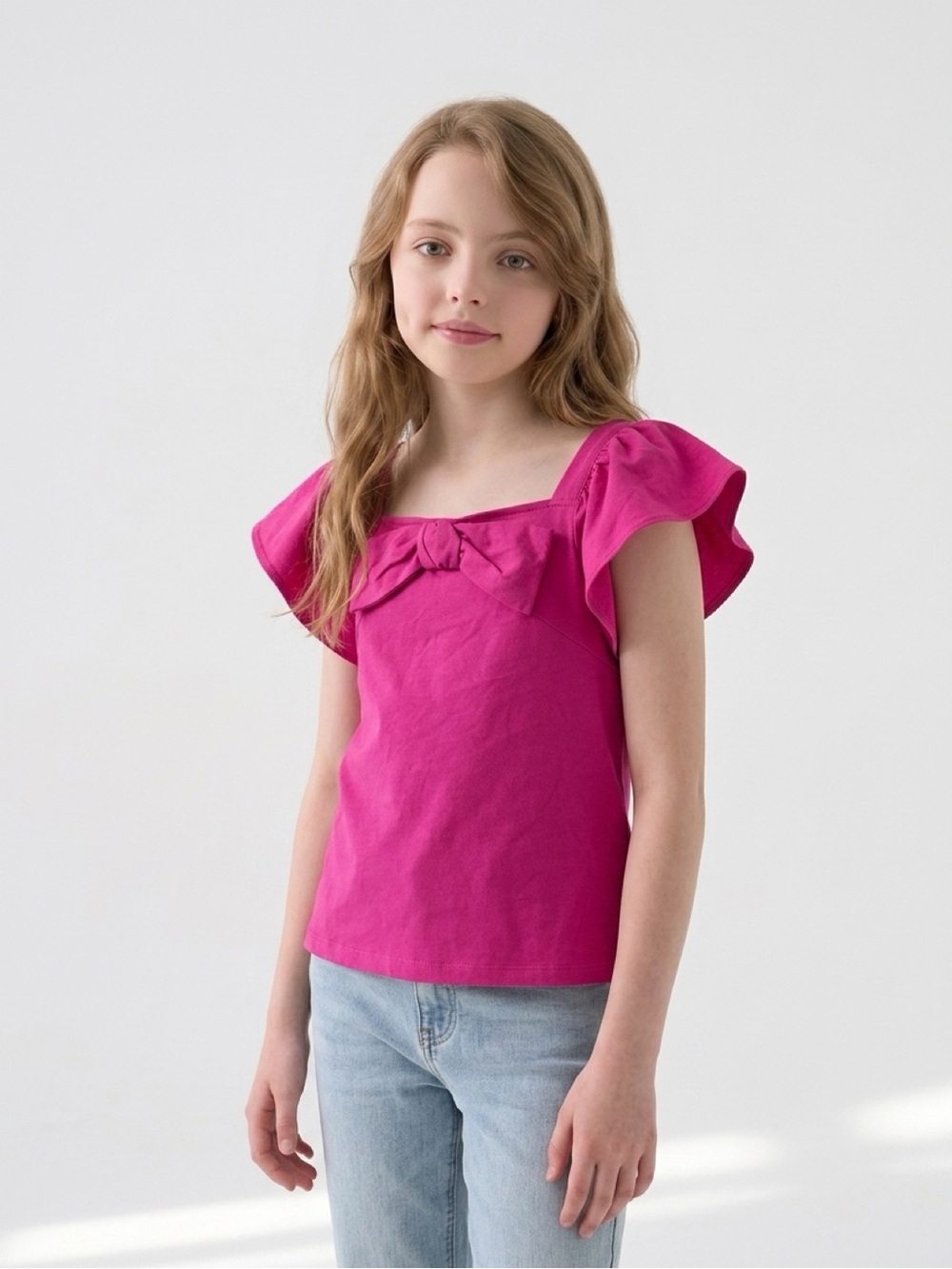 Janie and Jack Girls' Hot Pink Bow-Front Flutter Sleeve Top Size 10 New